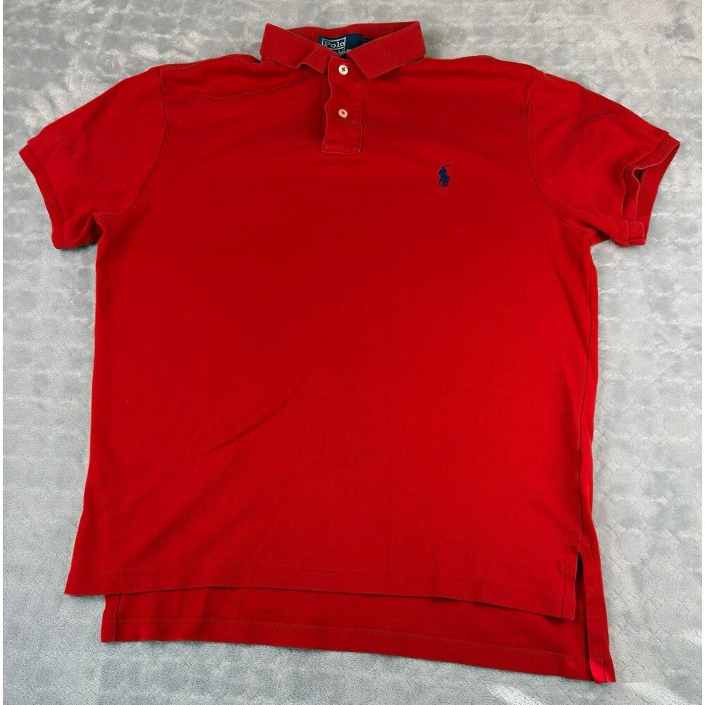 Polo Ralph Lauren Mens M Red Solid Custom Fit Cotton Polo Shirt Embroidered